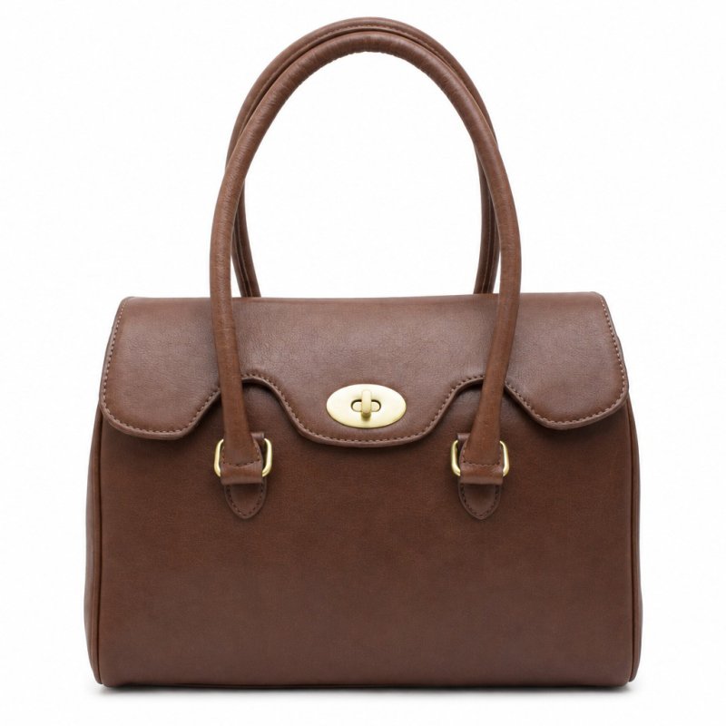 Ashwood Leather Turn Lock Handbag Tan