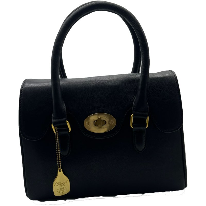 Ashwood Leather Turn Lock Grab Bag Black