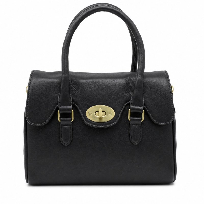 Ashwood Leather Turn Lock Grab Bag Black
