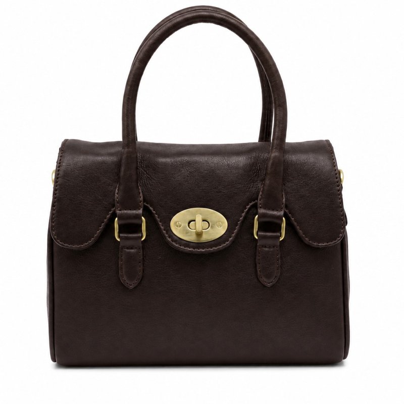 Ashwood Leather Turn Lock Grab Bag Brown