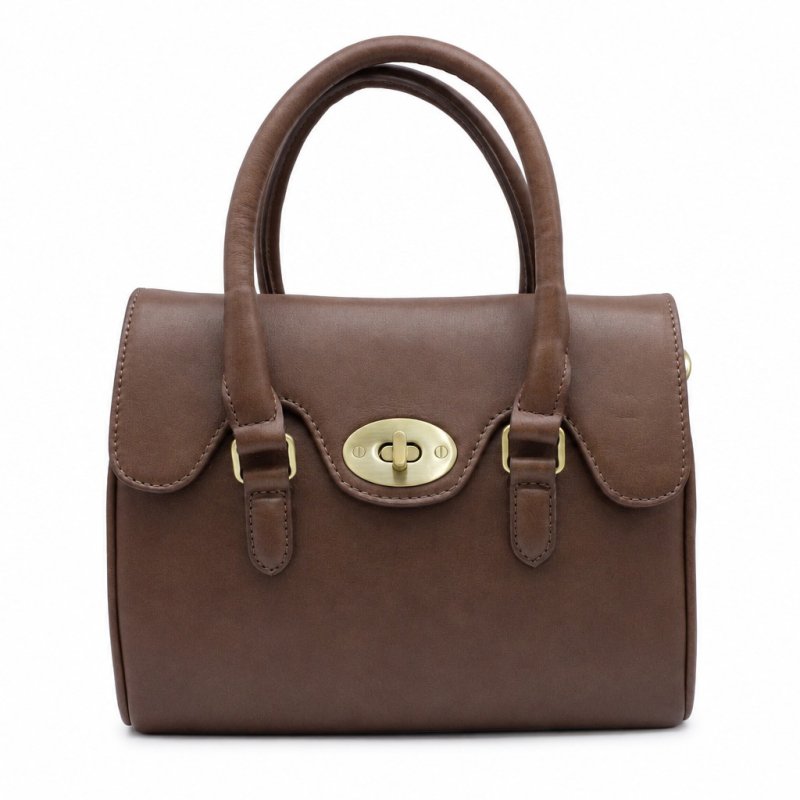 Ashwood Leather Turn Lock Grab Bag Tan