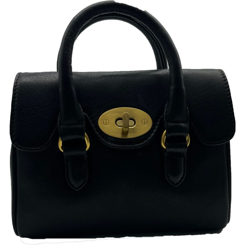 Ashwood Leather Mini Turn Lock Grab Bag Black