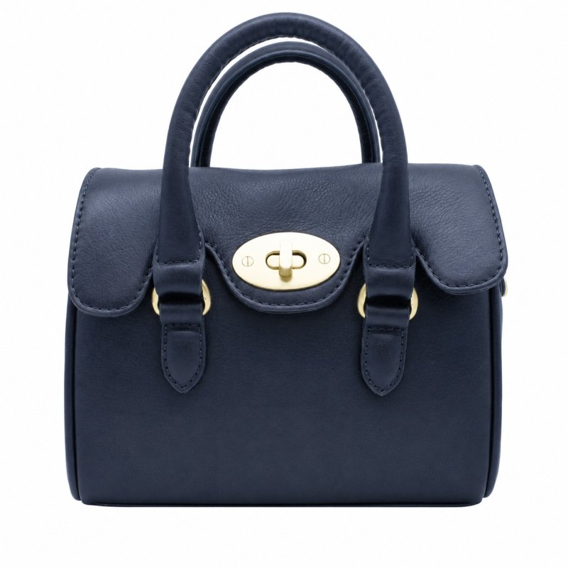 Ashwood Leather Mini Turn Lock Grab Bag Black