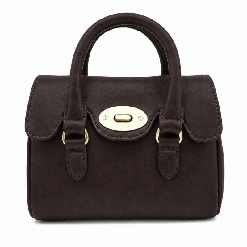 Ashwood Leather Mini Turn Lock Grab Bag Brown