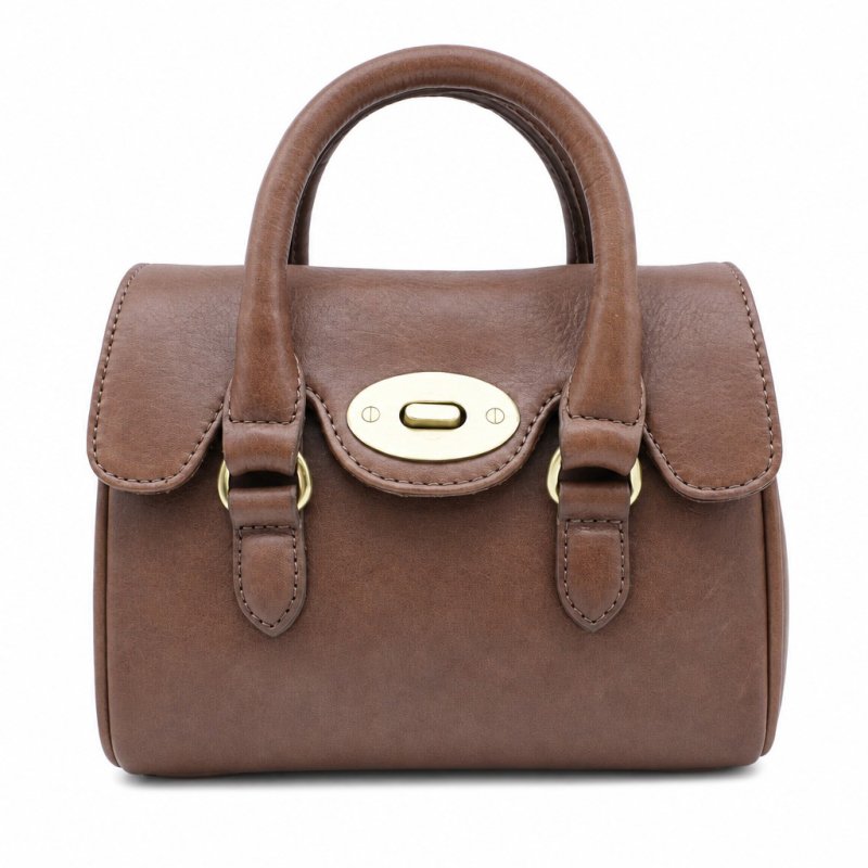 Ashwood Leather Mini Turn Lock Grab Bag Tan