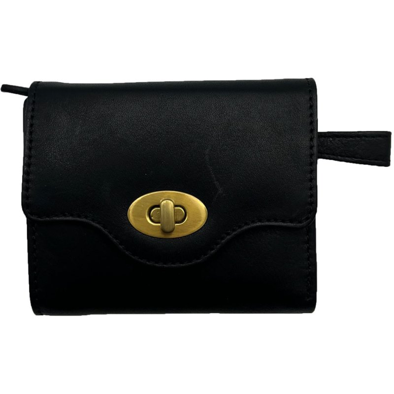 Ashwood Leather Turn Lock Wallet Black