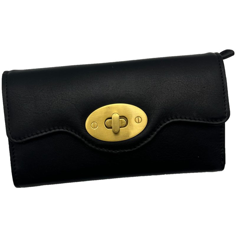 Ashwood Leather Turn Lock Purse Black