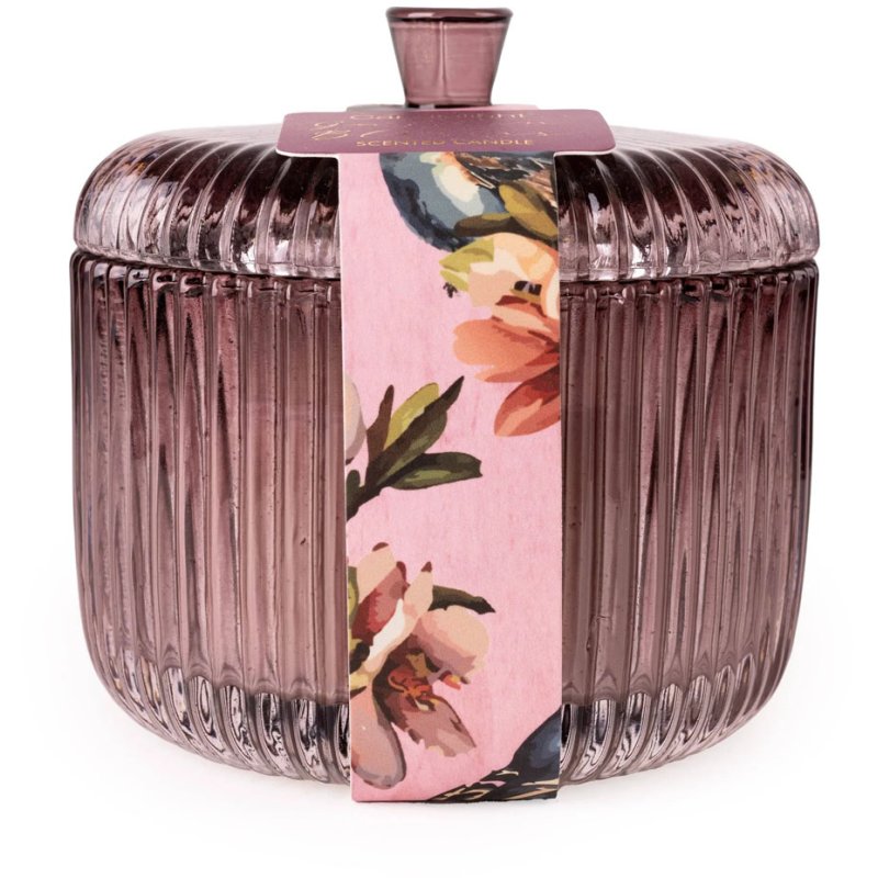 Ridged Glass Jar Candle Plum