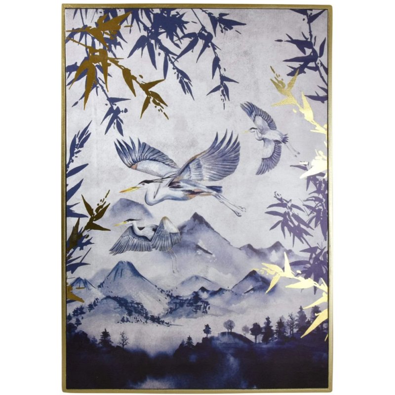 Oriental Heron Canvas Gold Wood Frame