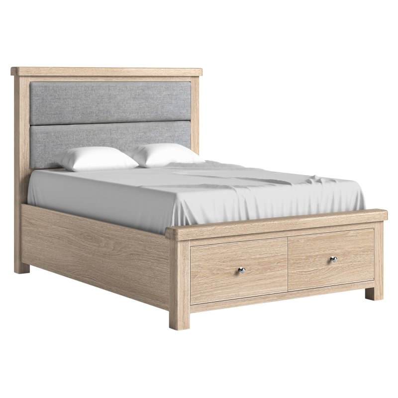 Aldiss Own Casterton White Wash Bed Frame with Grey Headboard and Drawers