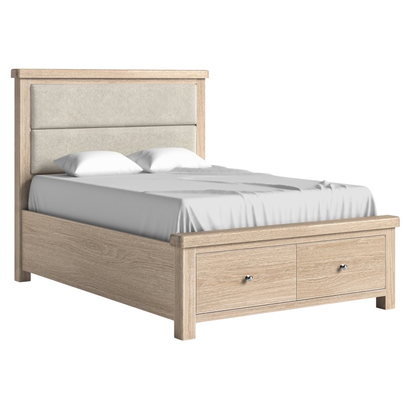 Aldiss Own Casterton White Wash Bed Frame with Cream Herringbone Headboard and Drawers