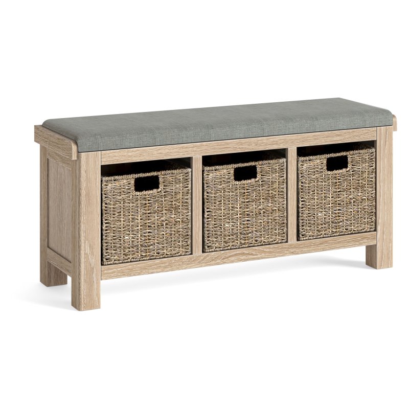 Aldiss Own Casterton White Wash Storage Bench with Grey Cushion
