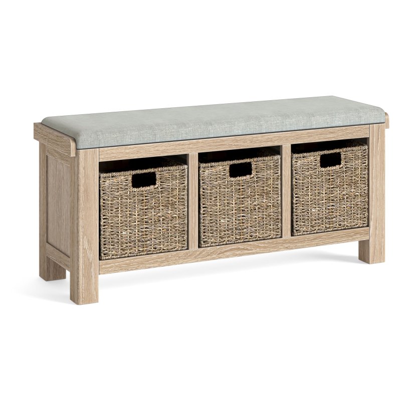 Aldiss Own Casterton White Wash Storage Bench with Beige Cushion