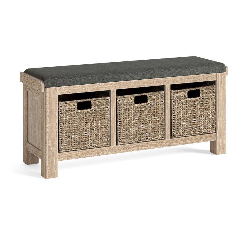 Aldiss Own Casterton White Wash Storage Bench with Charcoal Cushion