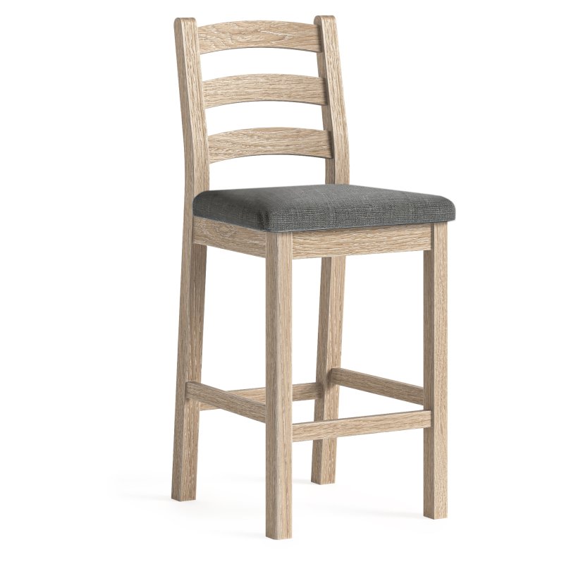 Aldiss Own Casterton White Wash Bar Stool with Charcoal Cushion