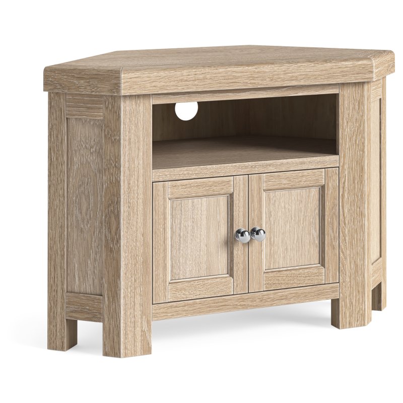 Aldiss Own Casterton White Wash 2 Door Corner TV Unit