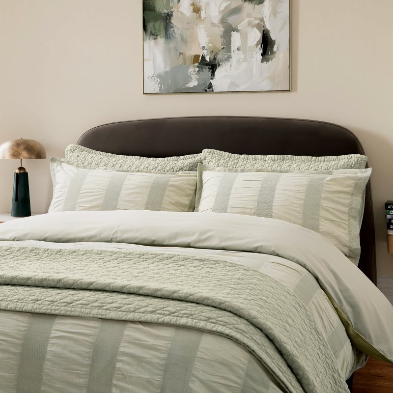 Bedeck Of Belfast Woven Waffle Stripe Duvet Set Green