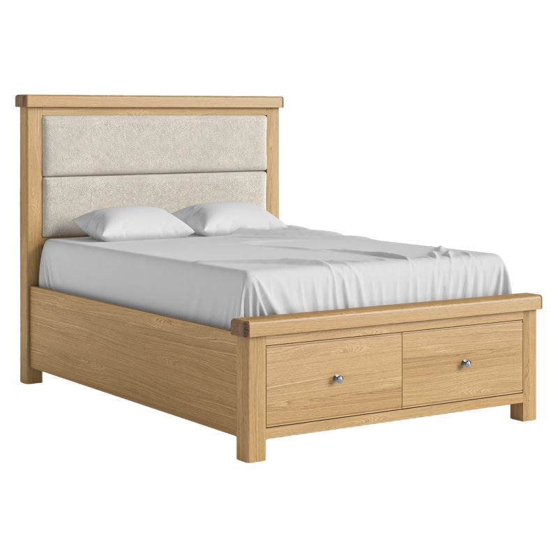 Aldiss Own Casterton Bed Frame with Cream Herringbone Headboard and Drawers