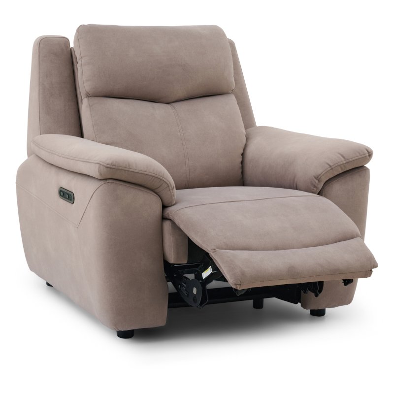 Newport Power Recliner Chair In Dexter Nutmeg angled recline