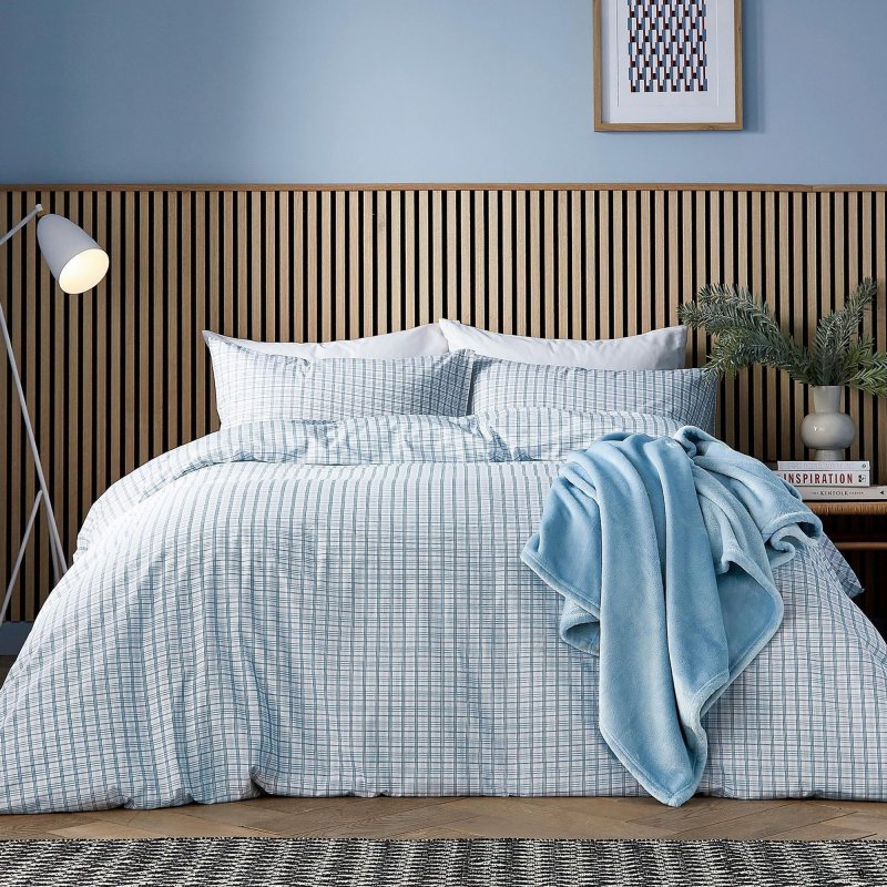 Helena Springfield Calico And Chalk Tranquil Check Duvet Set Blue