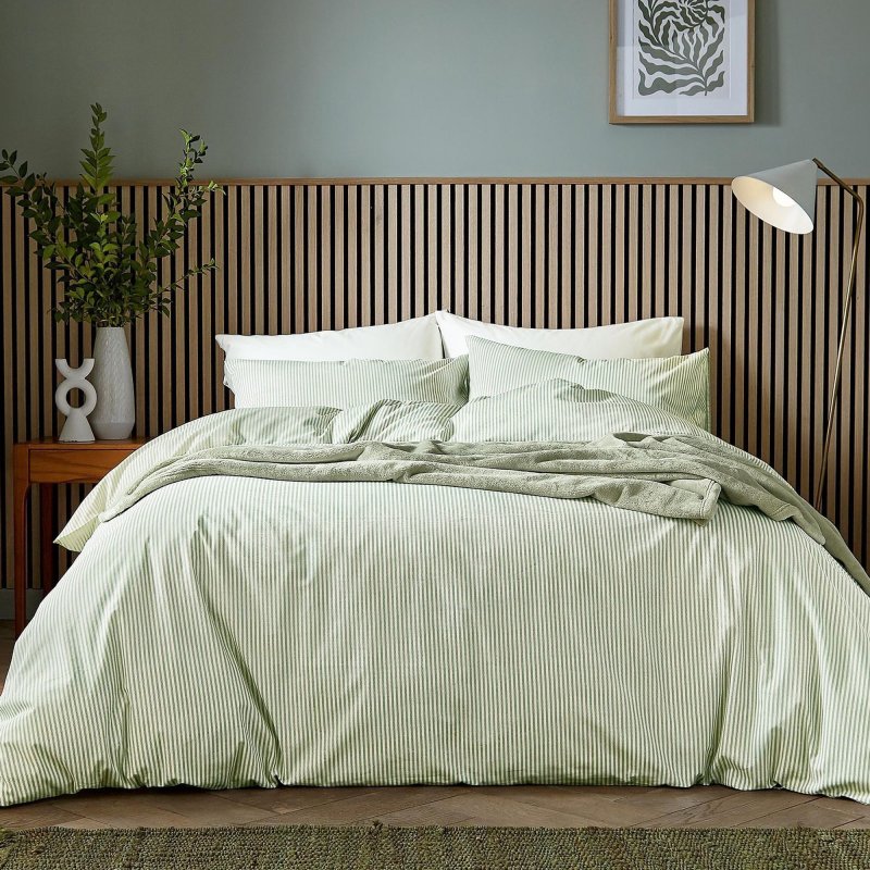 Helena Springfield Calico And Chalk Twill Stripe Duvet Set Green