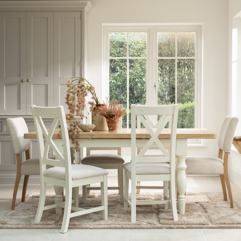 Aldiss Own Salthouse 1.3m Extending Spindle Leg Dining Table with 4 Cross Back Chairs & 2 Upholstered Chairs