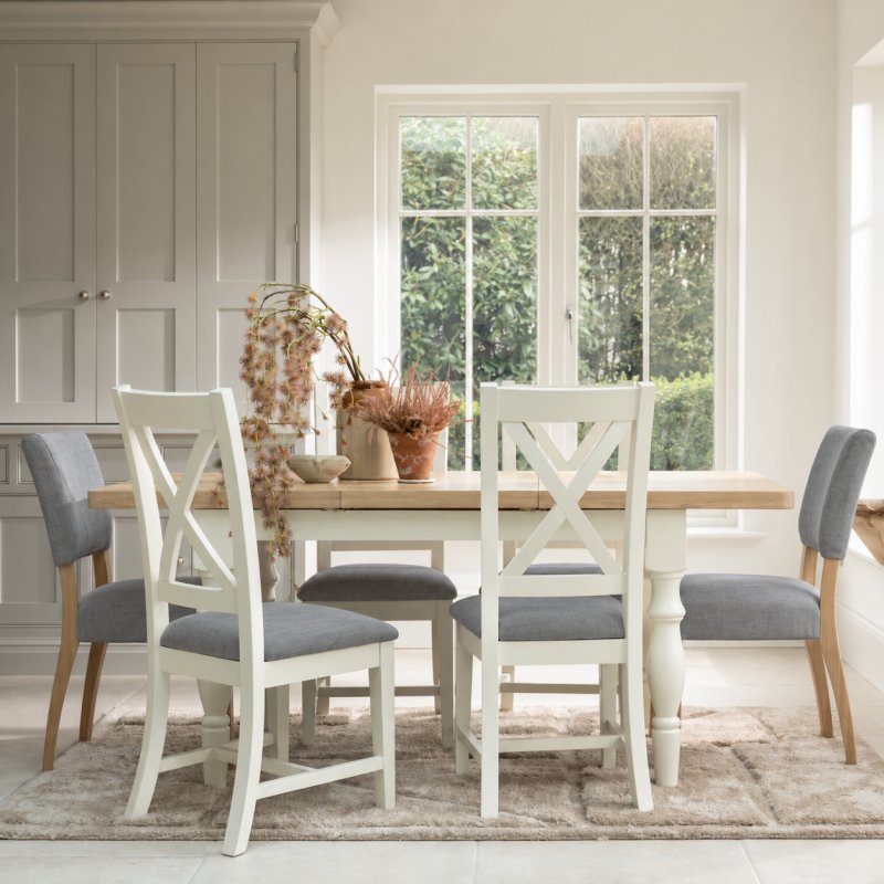 Aldiss Own Salthouse 1.3m Extending Spindle Leg Dining Table with 4 Cross Back Chairs & 2 Upholstered Chairs