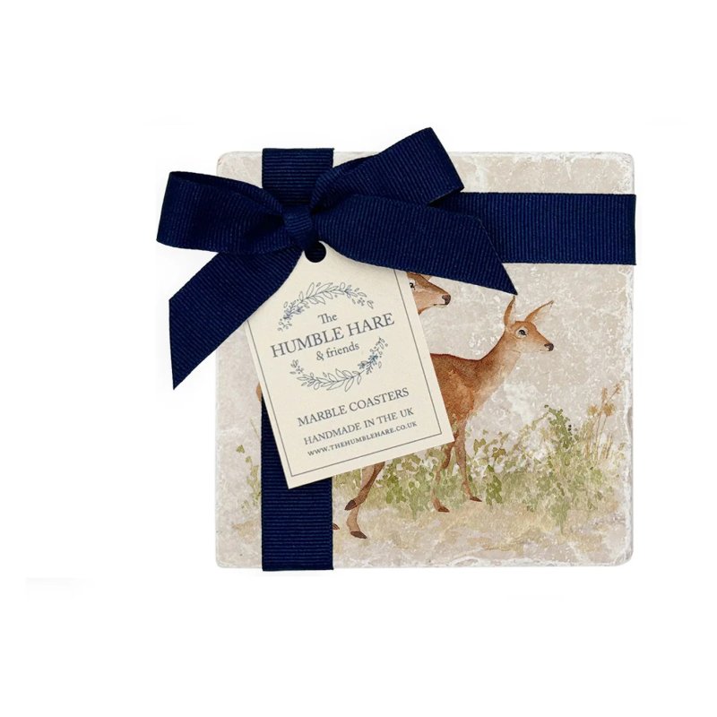 The Humble Hare Doting Deer Pair Coasters in packaging