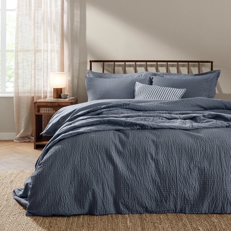 Yard Yard Hebden Relaxed Seersucker Duvet Cover Set Denim Blue