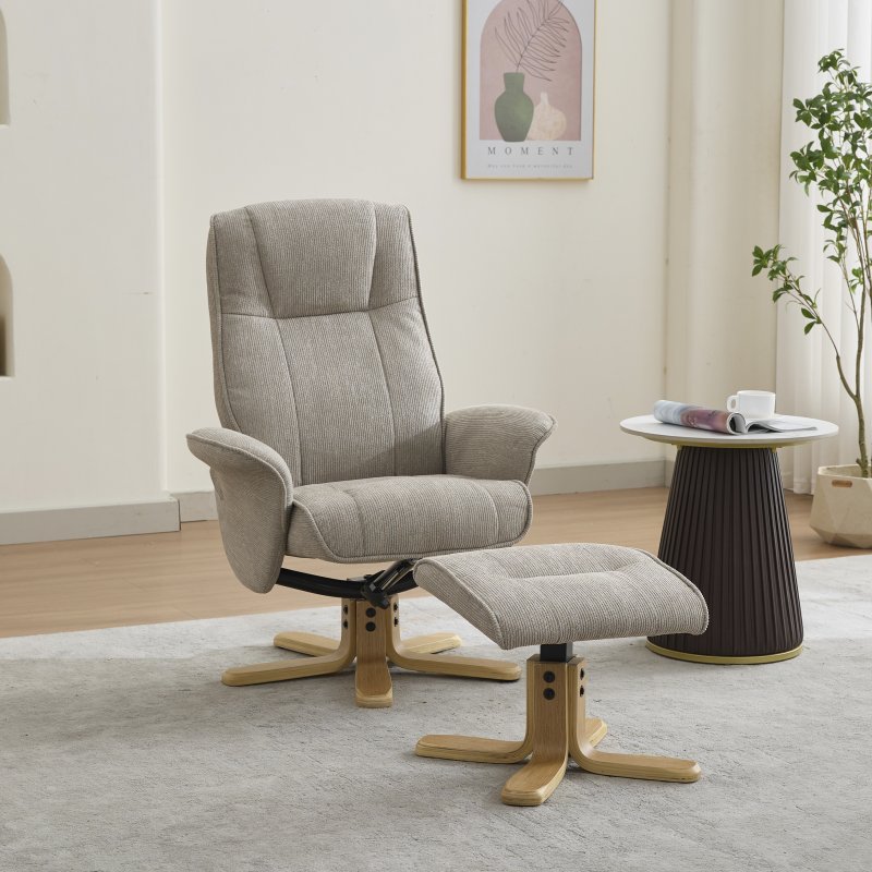 Aldiss Own Missouri Swivel Chair & Stool Set in Camel Fabric
