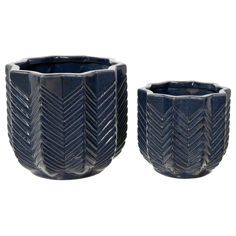 Kaemingk Porcelain Planter Ripple Design Set Of 2