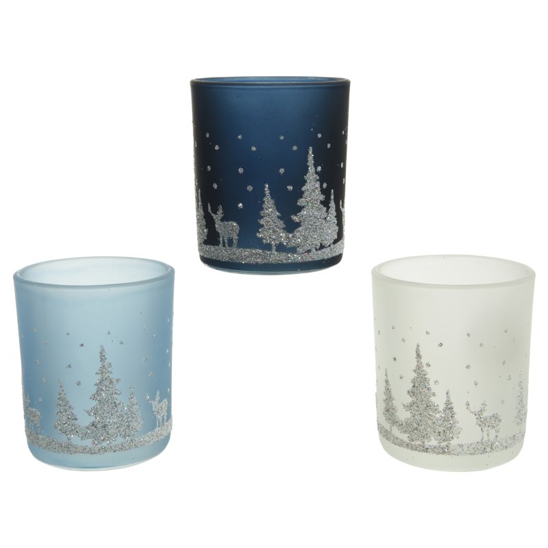Kaemingk Glitter Scene Tealight Holder Assorted
