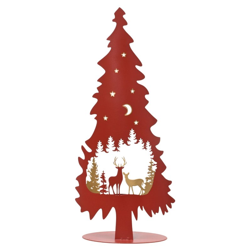 Kaemingk Iron Tree Tealight Holder Red