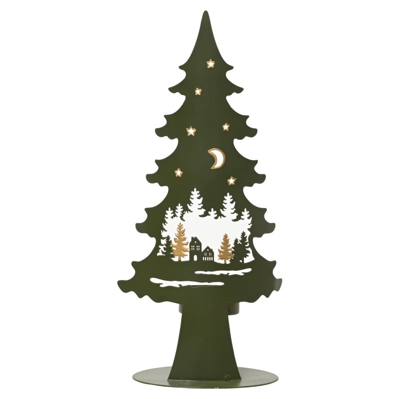 Kaemingk Iron Tree Tealight Holder Green
