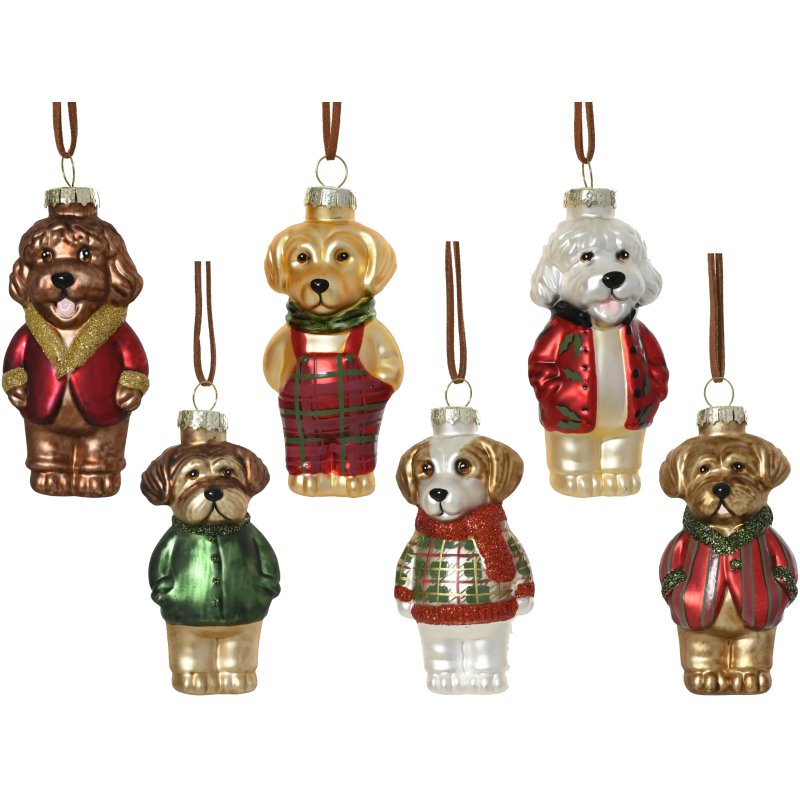 Kaemingk Glass Dog Tree Ornament Assorted