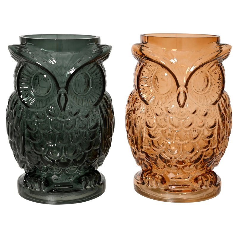 Kaemingk Owl Hurricane Glass Owl Assorted