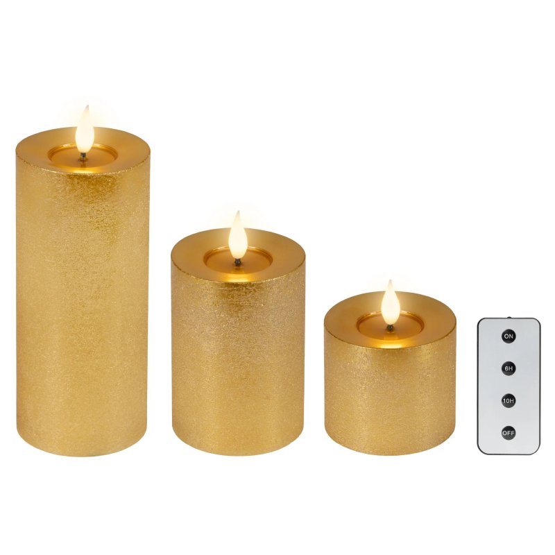 Kaemingk Set Of 3 LED Remote Control Candles Gold