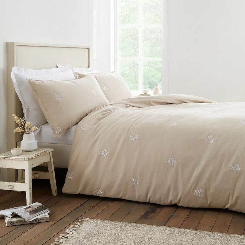 Bianca Brushed Embroidery Natural Duvet Set