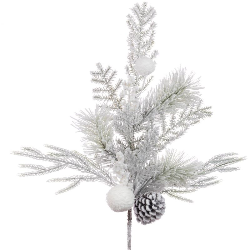 Floralsilk Snowy Pine With Baubles Spray