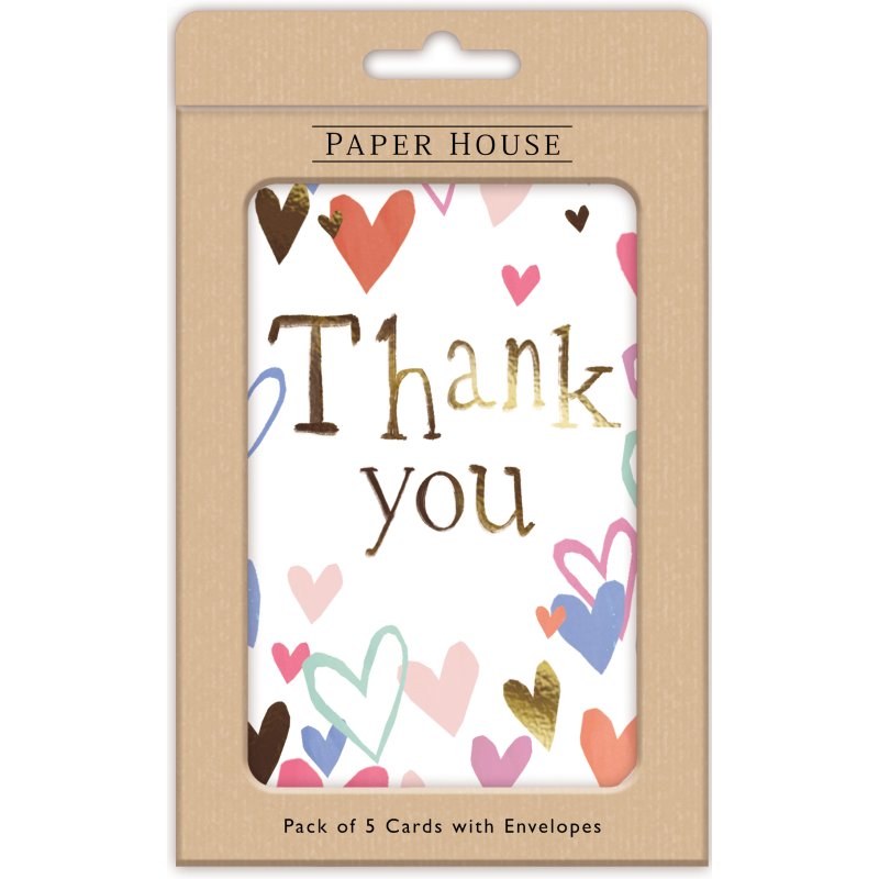 Heart Pattern Thank You Pack Of 5 Cards