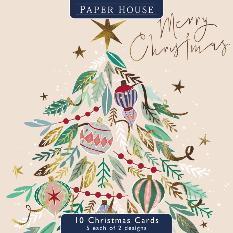 Medici Papercut Tree & Baubles Pack Of 10 Cards