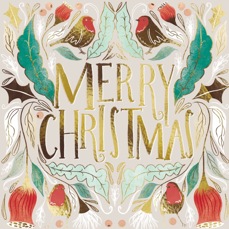 Paper House Paper House Merry Christmas Robins Pack of 5 Cards