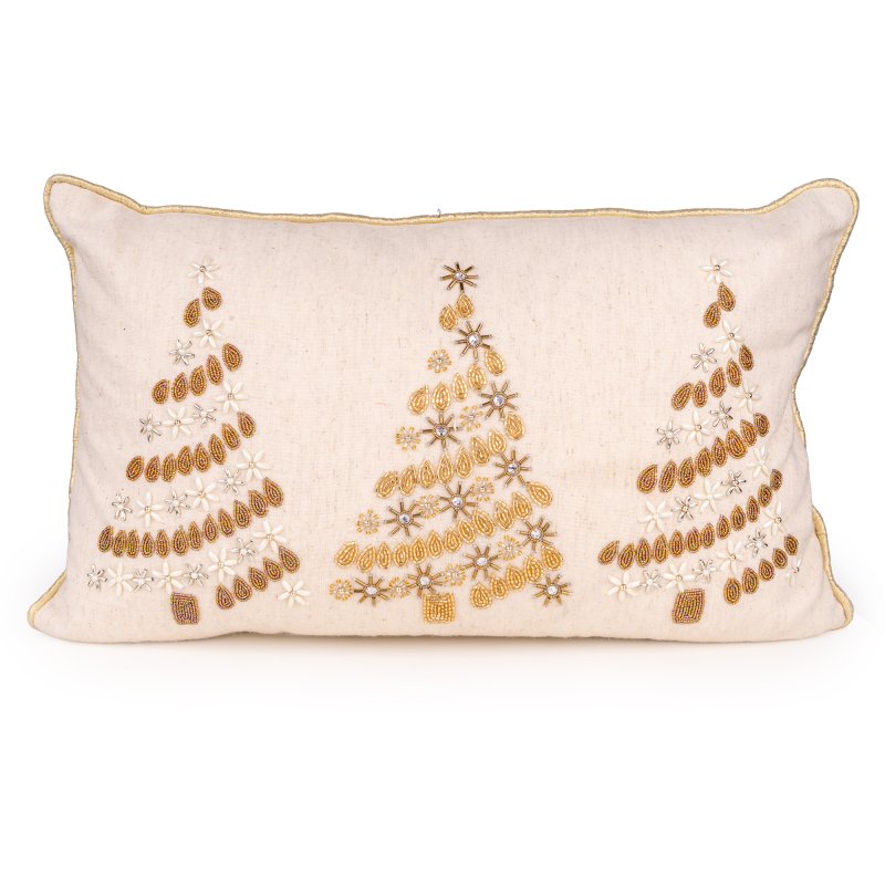 Candlelight Gold & Cream Christmas Tree Cushion
