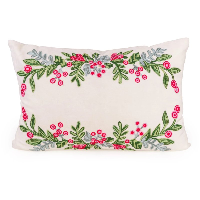 Candlelight Holly & Berries Cream Cushion