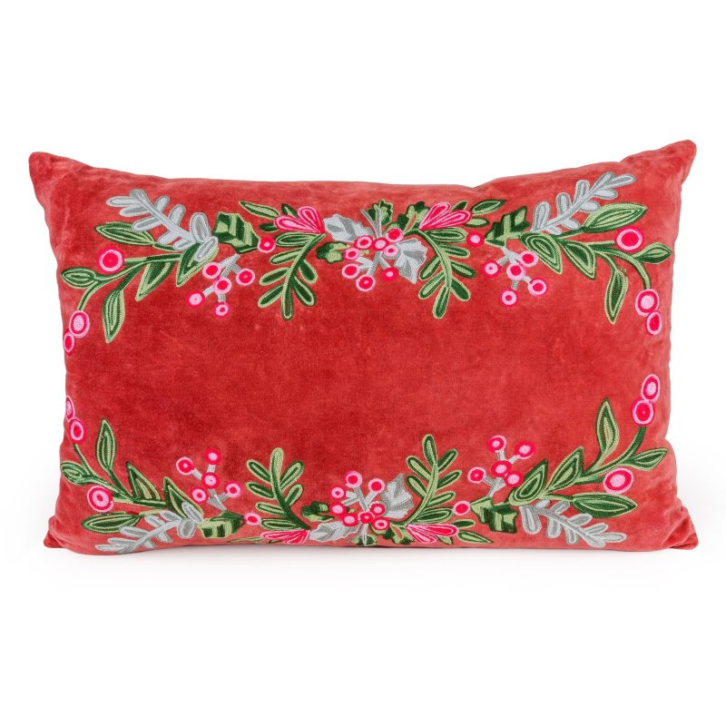 Candlelight Holly & Berries Red Cushion