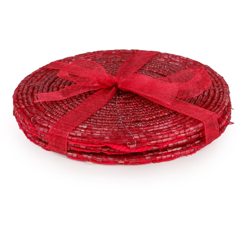 Candlelight Beaded Red Coasters Set Of 4