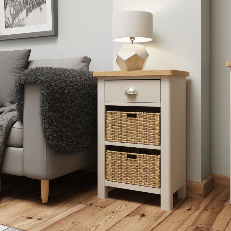 Aldiss Own Hastings Editions 1 Drawer 2 Basket Unit in Stone