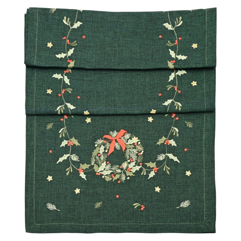 Waltons Embroidered Wreath Runner Green