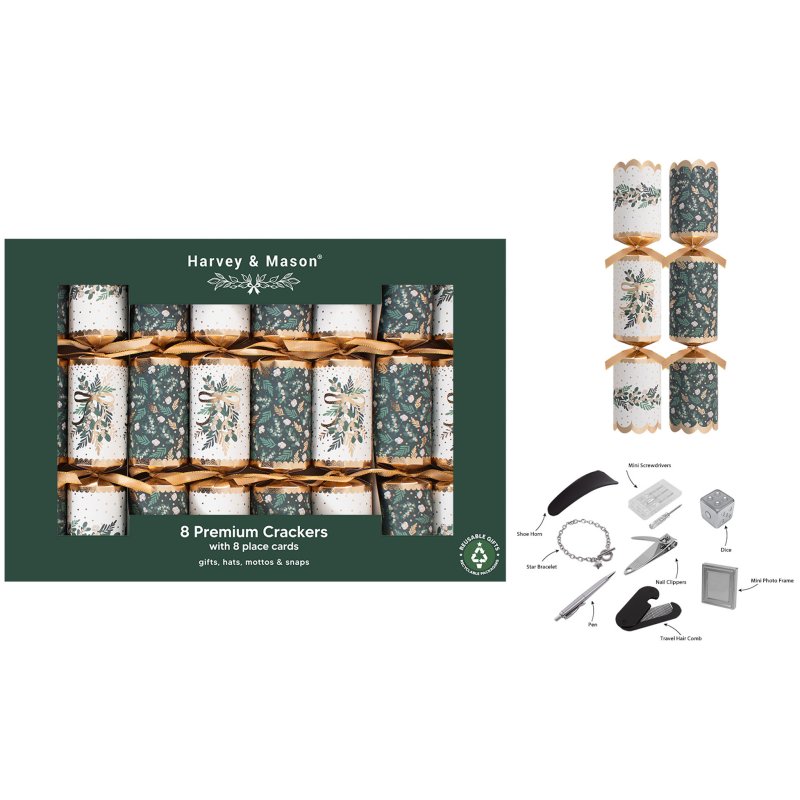 Harvey & Mason Premium Mistletoe Green Box of 8 Crackers