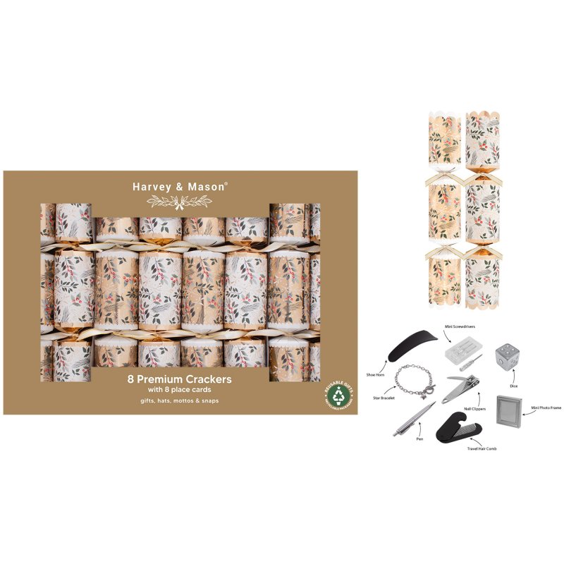 Harvey & Mason Premium Gold Foliage Box Of 8 Crackers